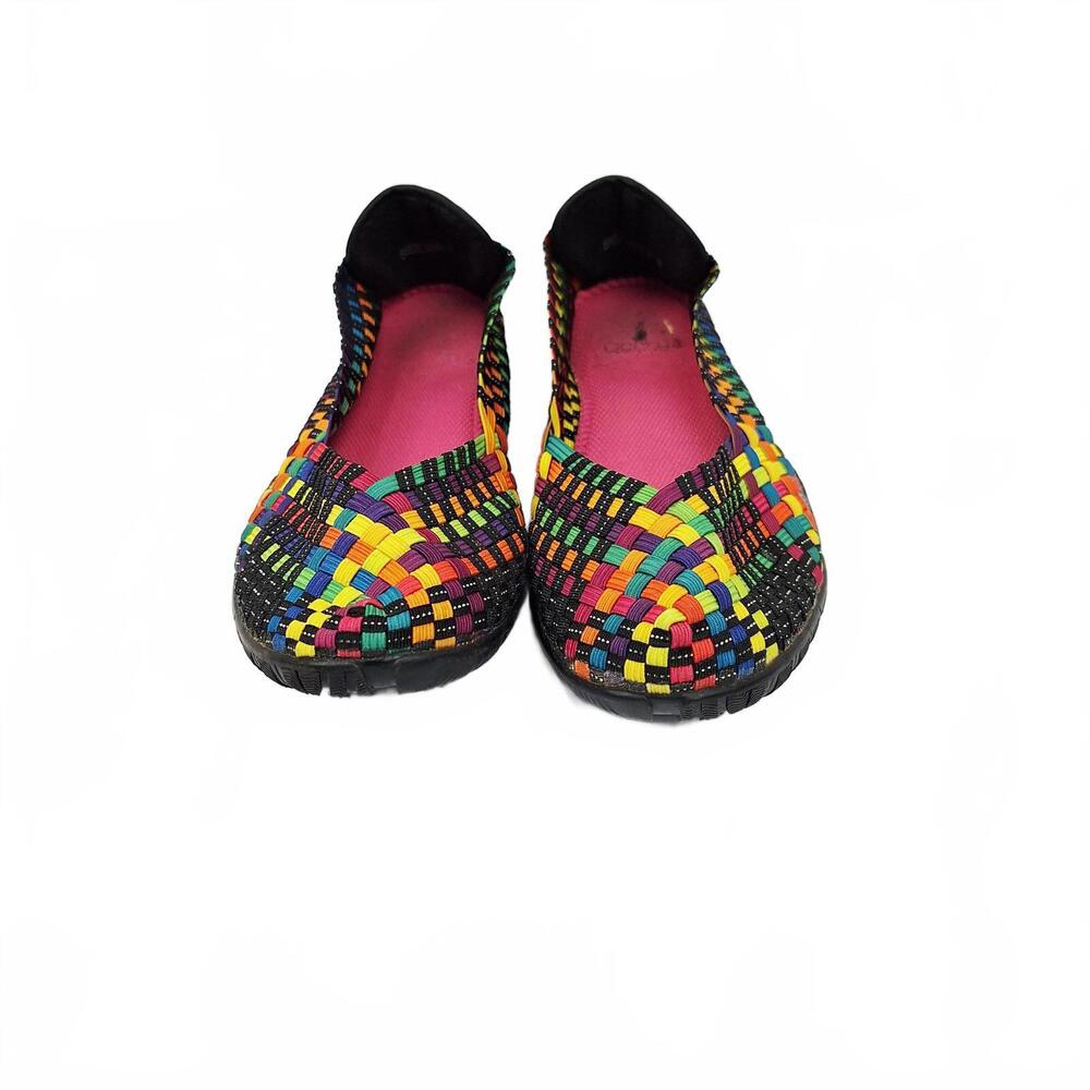Corkys Sidewalk‎ Slip On Ballet Flat Comfort Shoes Woven Rainbow SZ 8